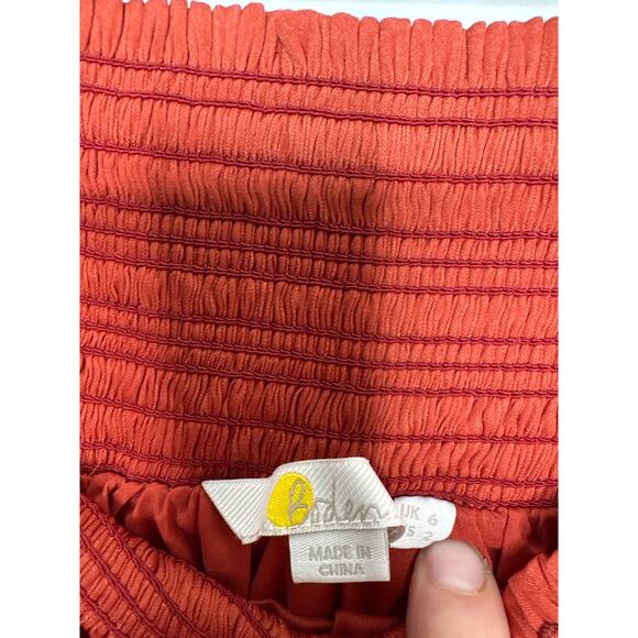Boden Smocked Tiered Ruffle Mini Skirt Size 2 Burnt Orange Red Fall Boho - Picture 6 of 8
